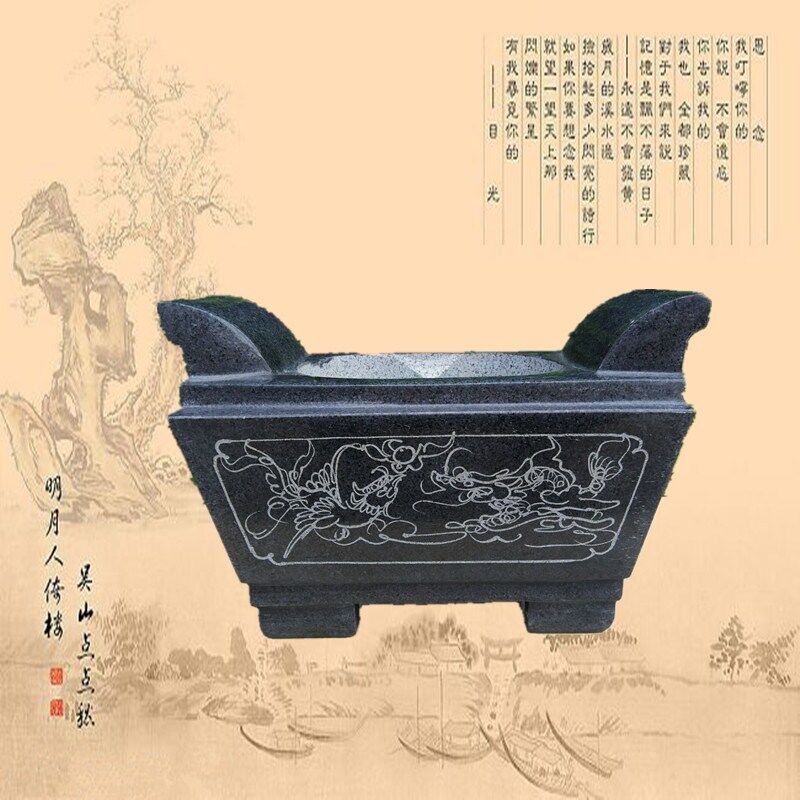 Cemetery stone incense burner vase stone carving incense burner blue stone round with ear incense burner stone incense burner