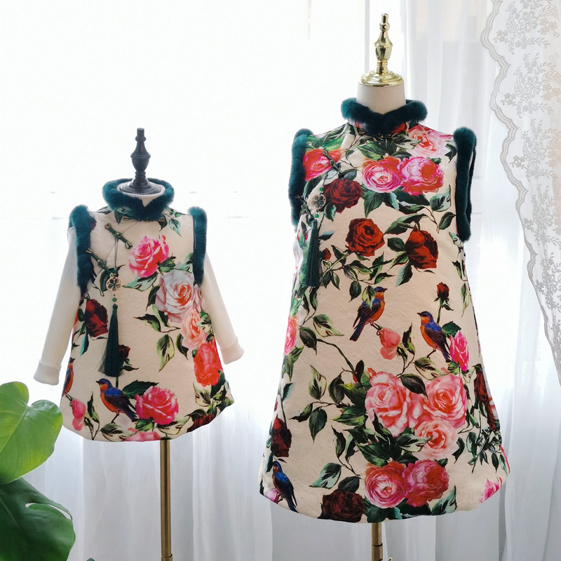 Original girl's Han suit new parent-child qipao female winter clothing Chinese New Year's Tang dress thickened foreign dress Year of the year