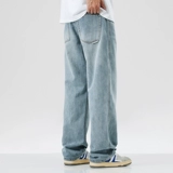 Синие летние джинсы, тонкие штаны, свободный прямой крой