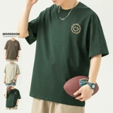 Японская хлопковая футболка с коротким рукавом для отдыха, круглый воротник, оверсайз