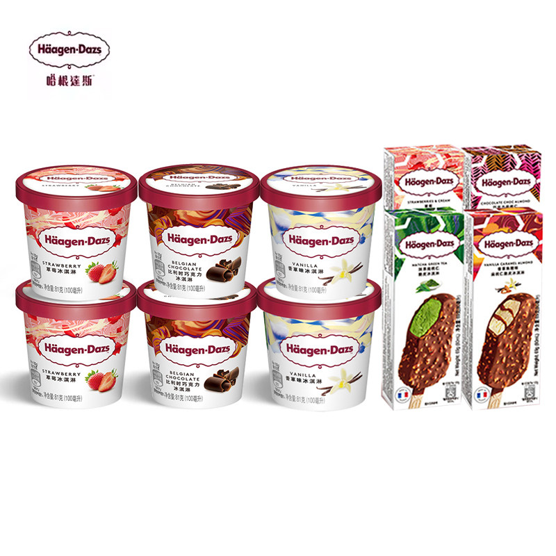 哈根达斯冰淇淋6杯组合+经典4支脆皮条