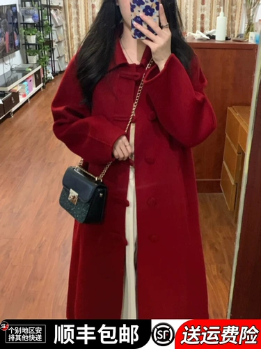 Красное шерстяное шерстяное пальто, демисезонная куртка, подходит для подростков