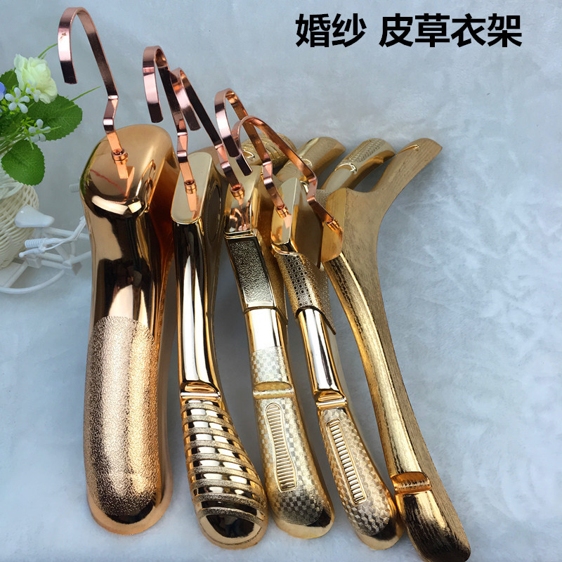 Non-Slip Clothing Store Wedding Dress Fur Gold Plastic Hanger Suit Hanger Clothes Hanger Pants Rack Pants Clip