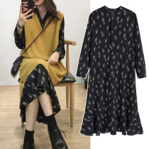 Autumn 2021 new floral long sleeve jumpsuit skirt size womens fat mm early autumn fashion two-piece suit