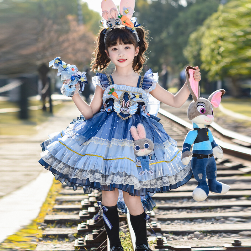 Girls' Rabbit Police Officer Lolita Dress Summer Heavy-Duty Mesh Puffy Princess Dress Sweet and Cute Style Gown Girls' Rabbit Police Officer Lolita Dress Summer Heavy-Duty Mesh Puffy Princess Dress Sweet and Cute Style Gown