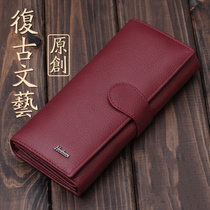 New womens genuine leather wallet with multiple card slots versatile clutch bag simple retro long cowhide wallet for women large capacity