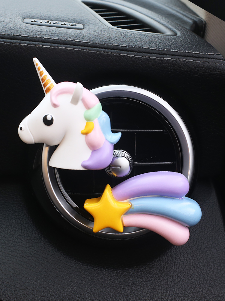 Car Perfume Cute Rainbow Horse Air Conditioner Air Vent Aromatherapy Clip Car Decoration Ornament Meteor Fragrance Female