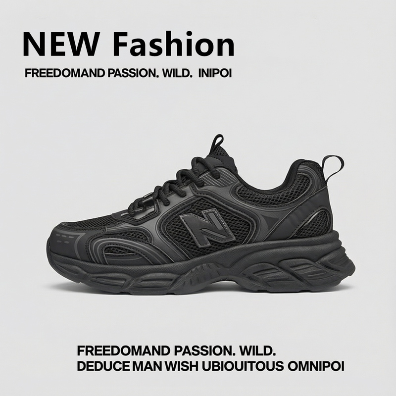 Black Men's Shoes 2026 New Style Casual Women's Shoes Summer Hot-Selling Breathable Thick-Soled Height-Increasing All-Black Formal Sports Shoes