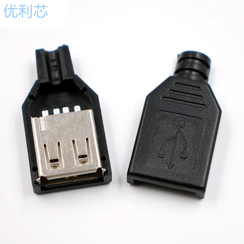 USB socket card box hot-closed three-piece USB female type A type female seat diy bonded wire type with plastic housing