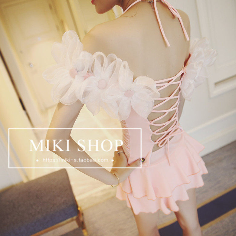 Flowers Truffle Back Straight in a dress style Even swimsuit female sensation Slim Veil Conservative Student Swimsuit Spa