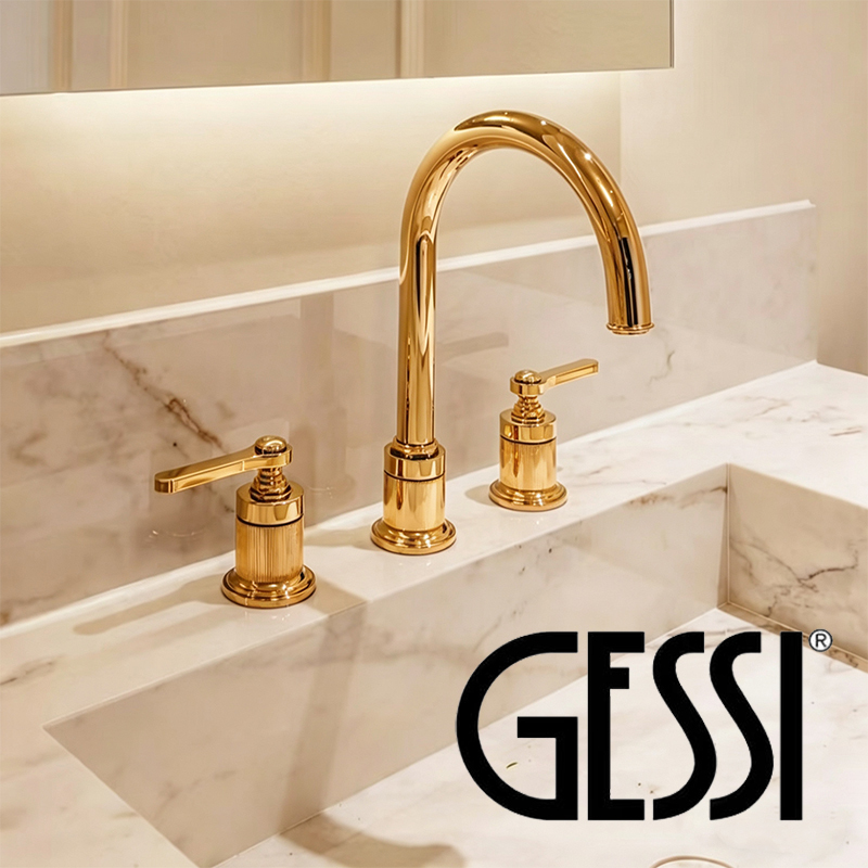 Italian Gessi Three-Hole Basin Faucet All-Copper Vintage Gold Split Hot and Cold Water Faucet Venti20