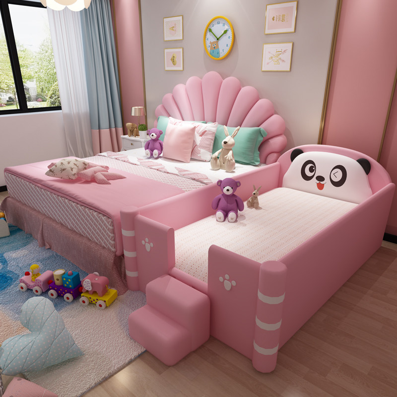 Children's bed leather bed with guardrail boy girl bed princess child single bed can be spliced ​​bed 1 2 meters creative