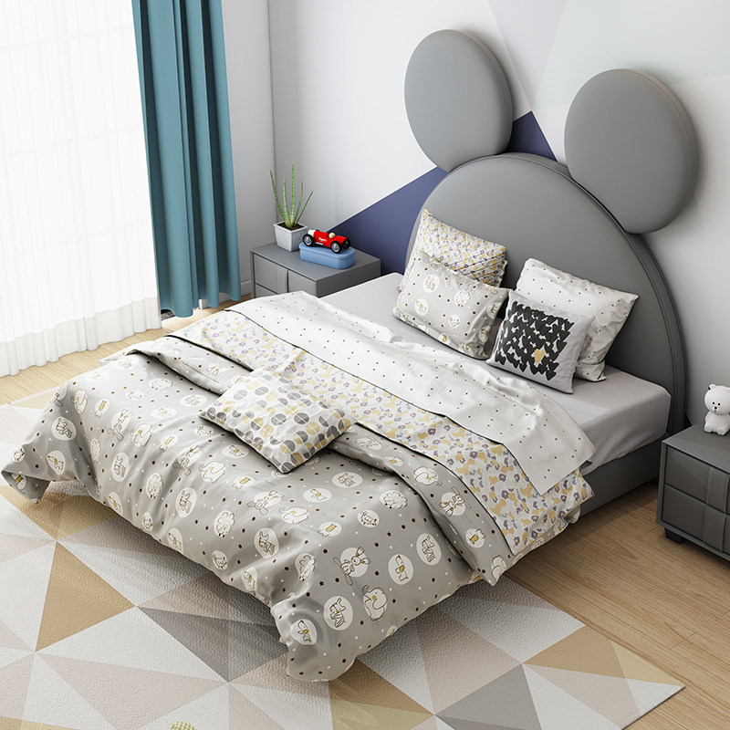 Cartoon bed rabbit bed American princess bed solid wood double net red children's bed 1 2 meters 1 5 meters storage bed