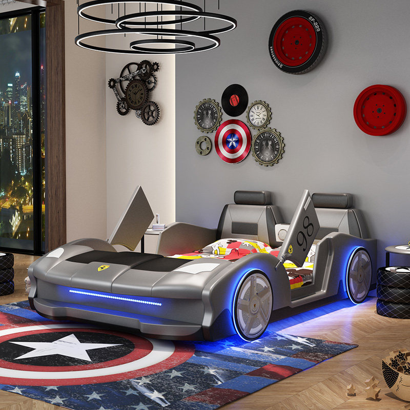 Multifunctional children's car bed simulation sports car leather bed boy 1 2 single bed girl dream cartoon leather bed