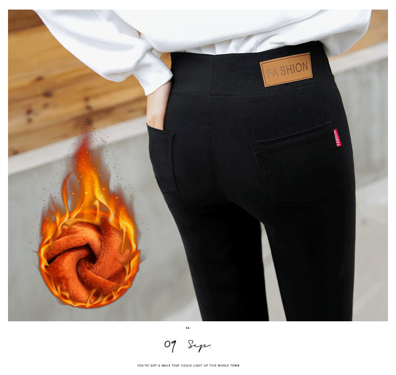 Phiên bản dài của quần legging mặc mùa thu đông cộng với quần nhung chân đen cỡ lớn bó sát quần dài bút chì dày quần tây nữ