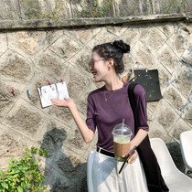 Back warp round collar short sleeve T-shirt woman 100 lap design sensation Summer new loose Lean Casual Pure Color Blouse