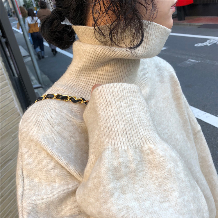 2022 new high-necked pullover sweater women's autumn and winter Korean style lazy style all-match loose fashion long-sleeved outerwear top