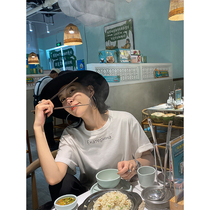 t-shirt woman short sleeve 2021 new spring Korean version 100 hitch easy port to taste white printed bottom round collar blouse