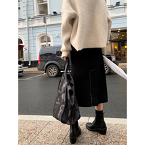 Design sensual subskirt rear open fork clear line half body dress woman autumn winter wrap hip mid-length A-word dress