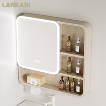 Arc-shaped cream-style smart bathroom mirror cabinet space aluminum bathroom storage cabinet with storage rack wall-mounted mirror box