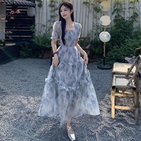 2024 Summer Women Fashion Print Dress Lady Slim Long Dresses