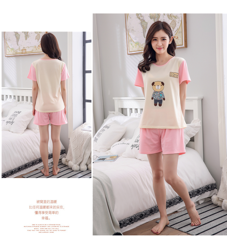 Mùa hè mới cho phụ nữ đồ ngủ cotton Quần short nữ ngắn tay mùa hè giản dị XL phụ nữ phục vụ tại nhà pijama