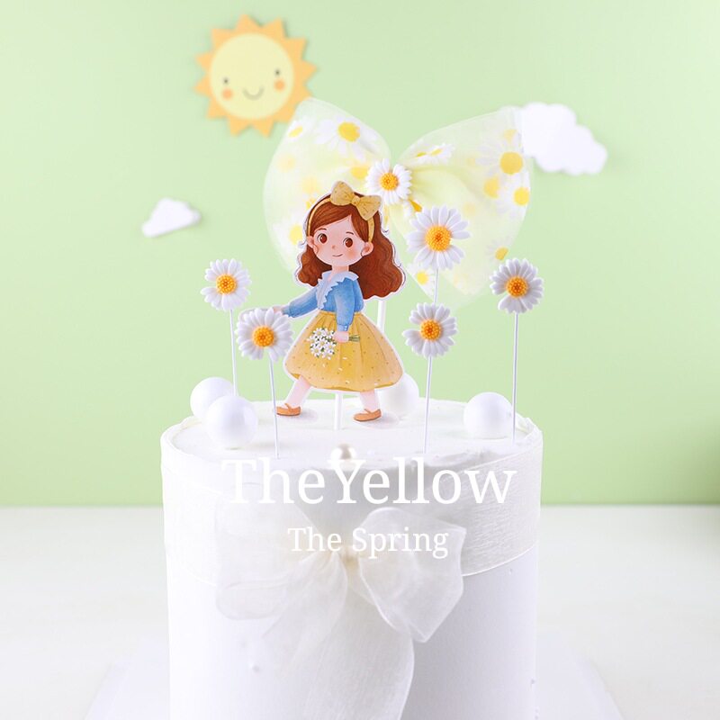 Creative Cake Decoration Inn Wind Daisy Young Girl Butterfly Knot Plugin Bake Birthday Cake Decoration Inserted Flags