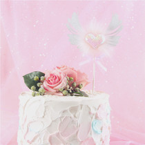 Beautiful creative cake decoration plug-in wings love bow love hair ball feather decoration flag