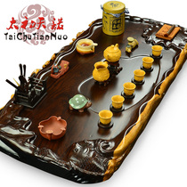 Taichutiannuo kung fu tea set tea table three-dimensional carving handmade ebony wood tea tray lotus tea ceremony tea art