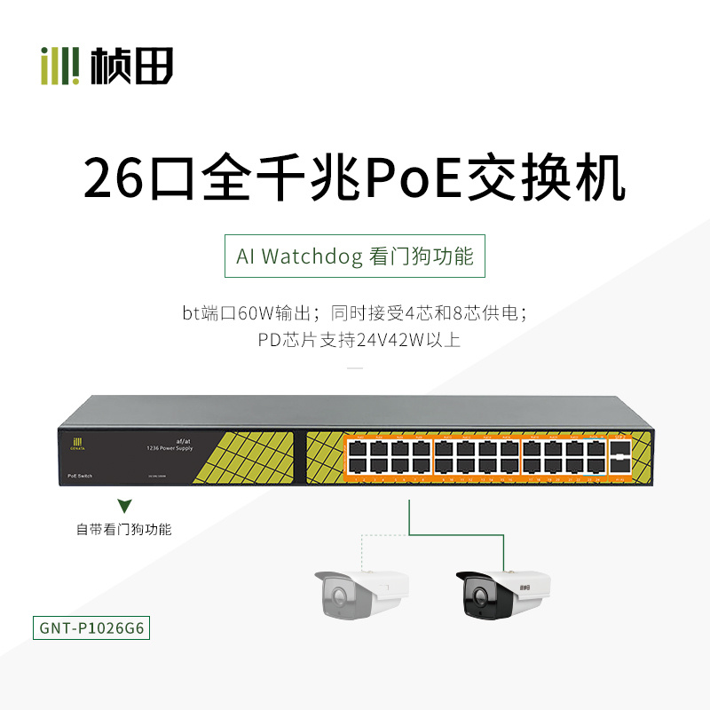 Zhentian P1026 26 Kou Standard POE Power Supply Switch 2 SFP Optical Ports 4000 trillion PoE Compatible Hyacom