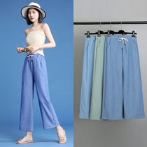 Tencel denim wide leg pants women Summer thin high waist hanging feeling 2021 New Ice Silk straight tube loose casual Capri pants