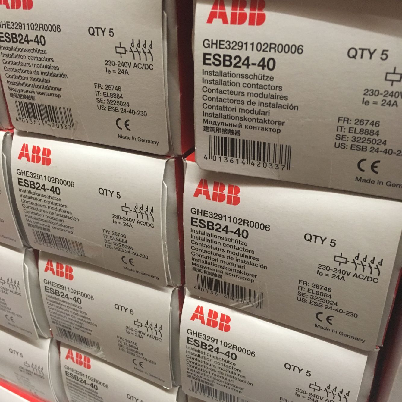 Original ABB building contactor ESB24-40 24V AC DC 4 pole