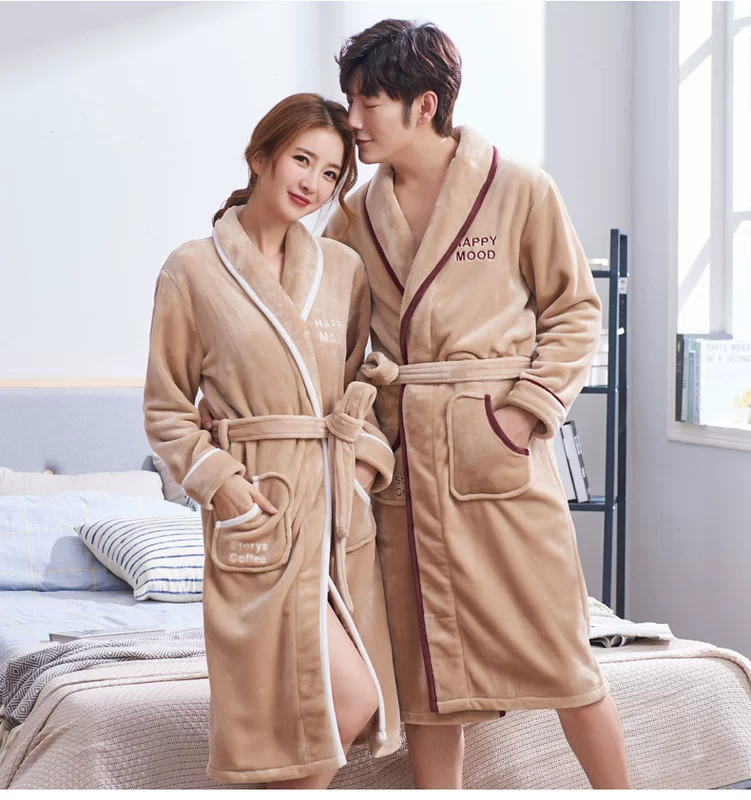 Áo ngủ nam Parri mùa đông dày san hô lông cừu dài đồ ngủ thời trang cặp đôi phục vụ nhà