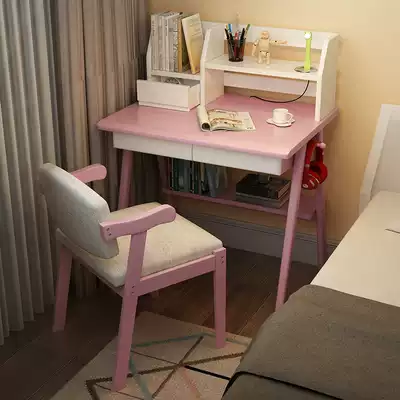 Full solid wood bookshelf small desk children Mini long 60 70 80cm small apartment width 45cm Home Office table and chair