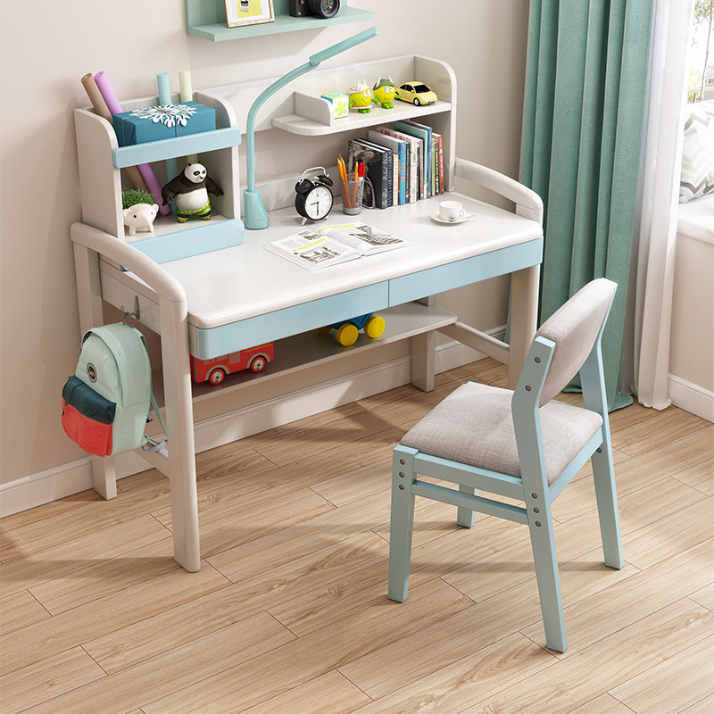 Solid wood desk Boy girl home desk with bookshelf table and chair combination Primary school student children's computer desk learning