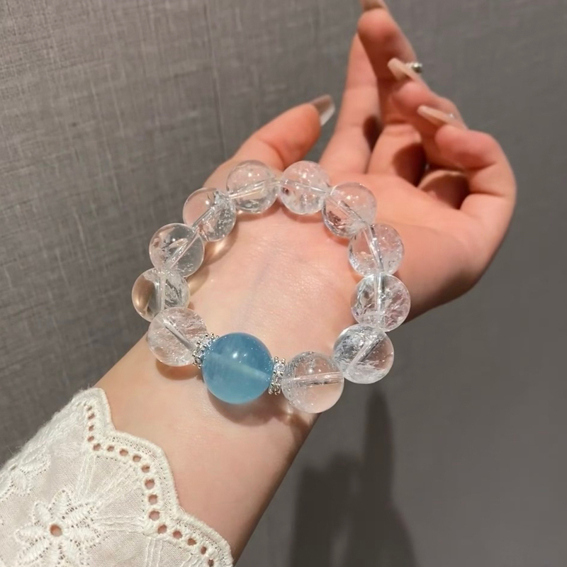 Original Zhao Lusi Style Natural Aa White Aquamarine Bracelet, Gift for Girlfriend or Couple, Includes Purification Stone