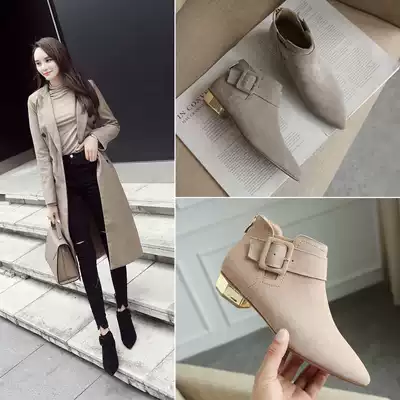 Flat boots women's 2021 autumn net red pointed Martin boots large size frosted leather thick-heeled bare boots women's spring and autumn single boots