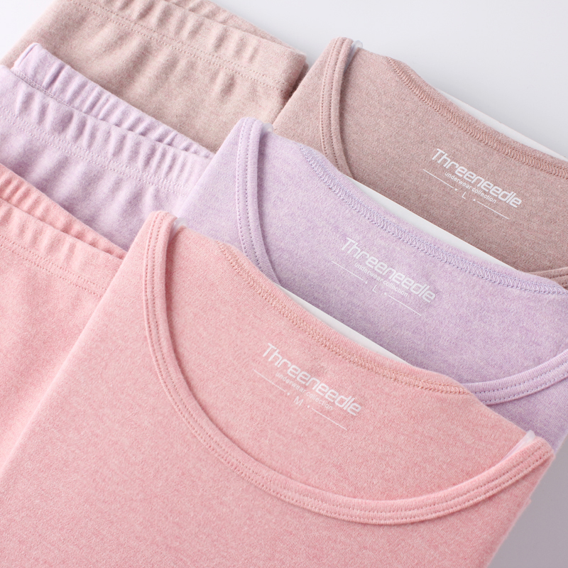 Three-needle velvet cotton heating clothing women's floral yarn solid color medium-thick pure cotton no velvet autumn clothes sanitary pants suit autumn and winter