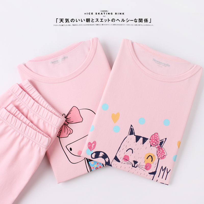 Three-Pin Fall Pure Cotton Leka Underwear Girl Cartoon Printed Autumn Clothes Sanitary Pants Suit CUHK Child Teen Pyjamas