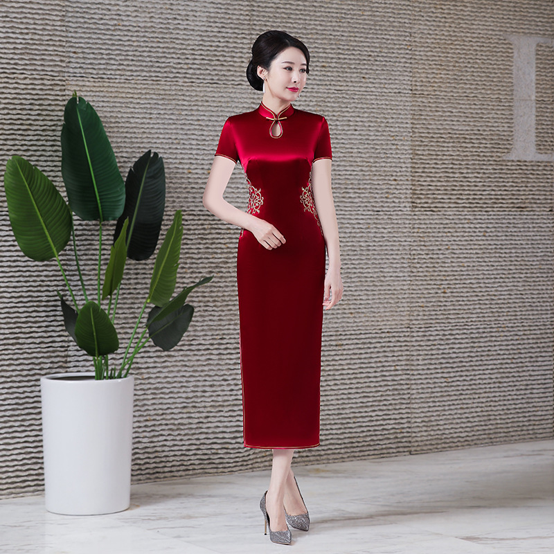 Demi-season long cheongsam, skirt, elegant wedding dress for mother, western style