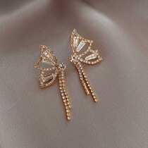 925 Silver Needle Rhinestone Full Drill Stud Earrings Female Butterfly Design Temperament Long Earrings Simple European and American Fashion Earrings