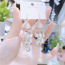 Earrings sense triangular opal new tassel earrings 2022 peacock long style Japanese and Korean net red temperament earrings
