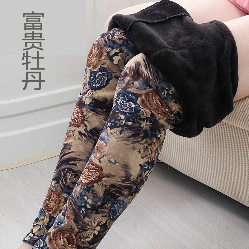 Mùa đông mới kẻ sọc cộng với nhung dày xà cạp mẹ nữ trung niên lỏng lẻo kích thước lớn của phụ nữ chất béo mm quần ấm các kiểu áo voan tuổi trung niên