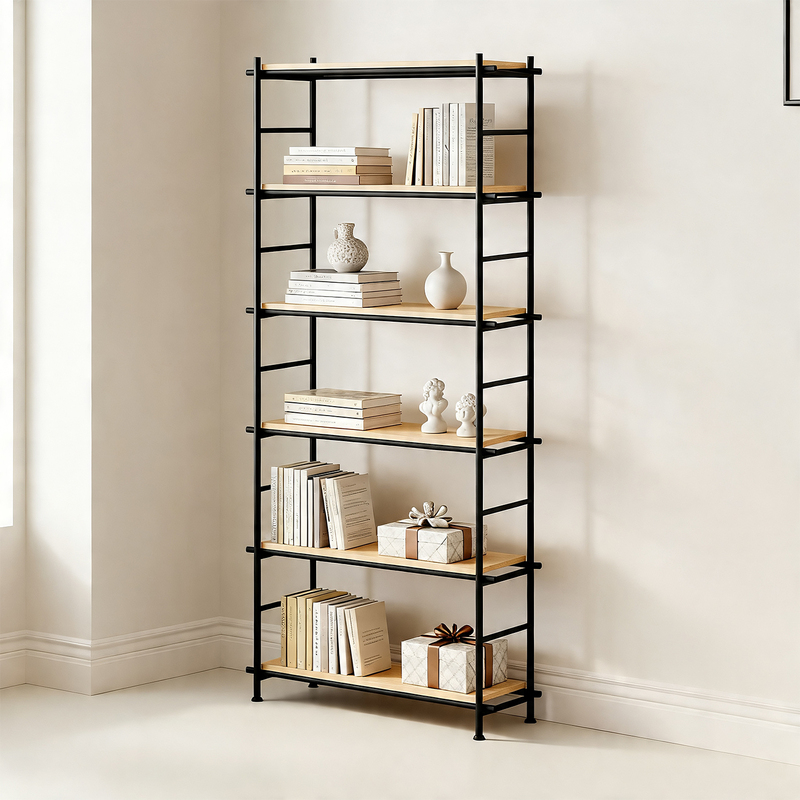 Multi-Layer Bookshelf, Minimalist Style, Wall-Mounted Iron Storage Rack for Living Room, Floor-Standing Display Partition Shelf for Office