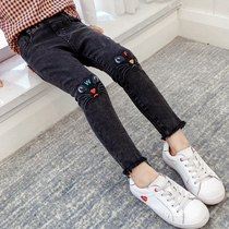 Girls jeans autumn and winter plus velvet 2020 new 10-year-old trousers thickened childrens pants outside casual pants foreign style