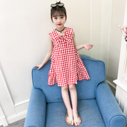 Cô gái ăn mặc 2020 váy Little Girl Summer ăn mặc công chúa váy New Summer Phong cách ăn mặc trẻ em sọc ca rô váy trẻ em.