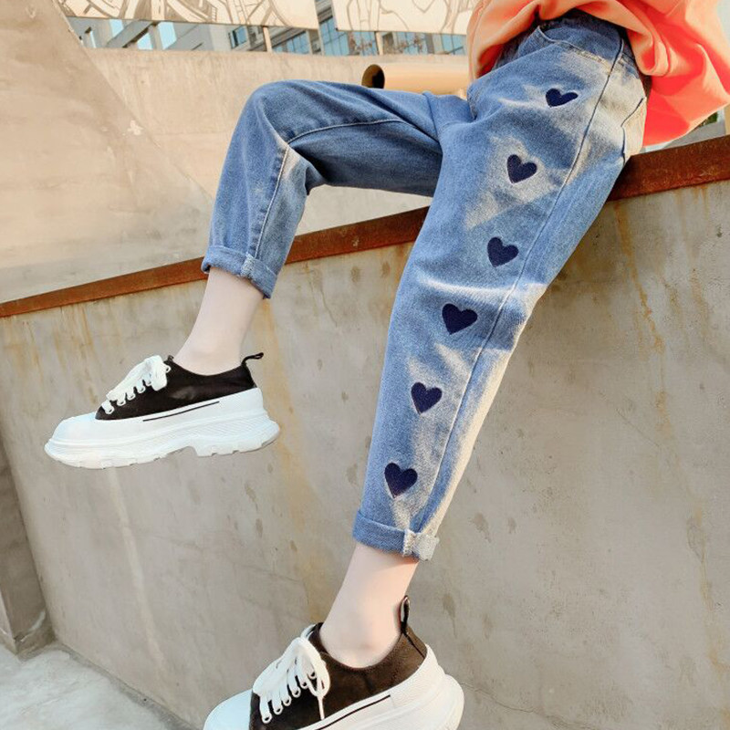 Girl Jeans Foreign Gentresses 2022 Spring Autumn Dress New Loose Korean Version Children Old Daddy Pants Woman Trendy 6-14 Years Old