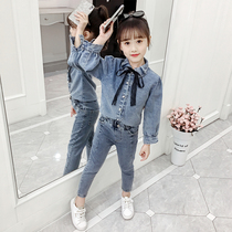 Girl set 2021 Autumn New Korean version of foreign style childrens casual denim two-piece little girl Net Red fashion