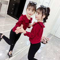 Girl shirt red 2022 new Korean version of foreign-style childrens shirt long sleeve spring and autumn models