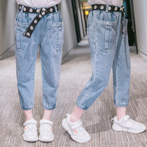 Girls jeans foreign fashion Korean fashion summer 2021 new children in the big children autumn clothes leisure tide ankle-length pants